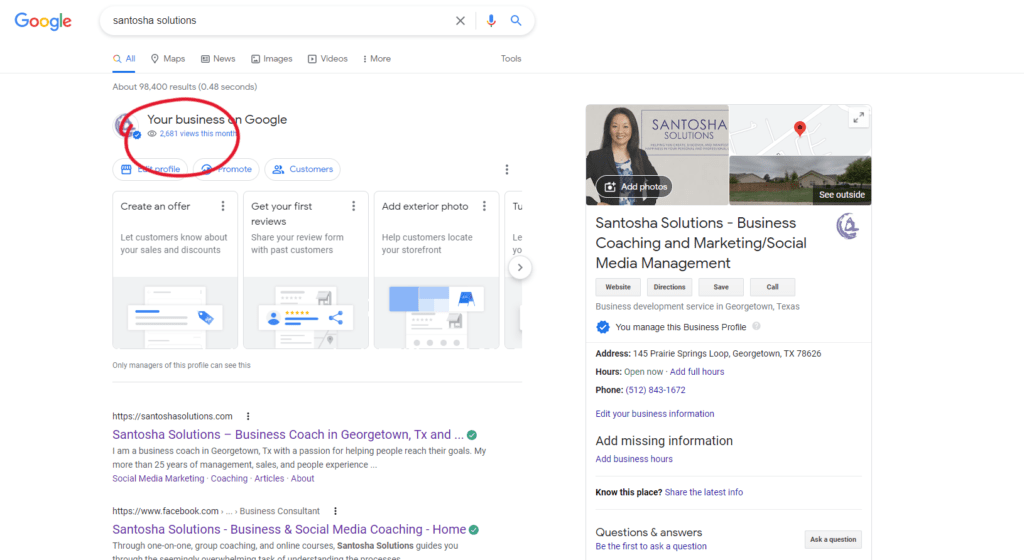 Google Search results for Google Business Profiles - Santosha Solution