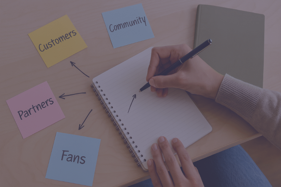 Small business owner defining audience types and content pillars using sticky notes on a desk – Carolyn Cummins and Santosha Solutions